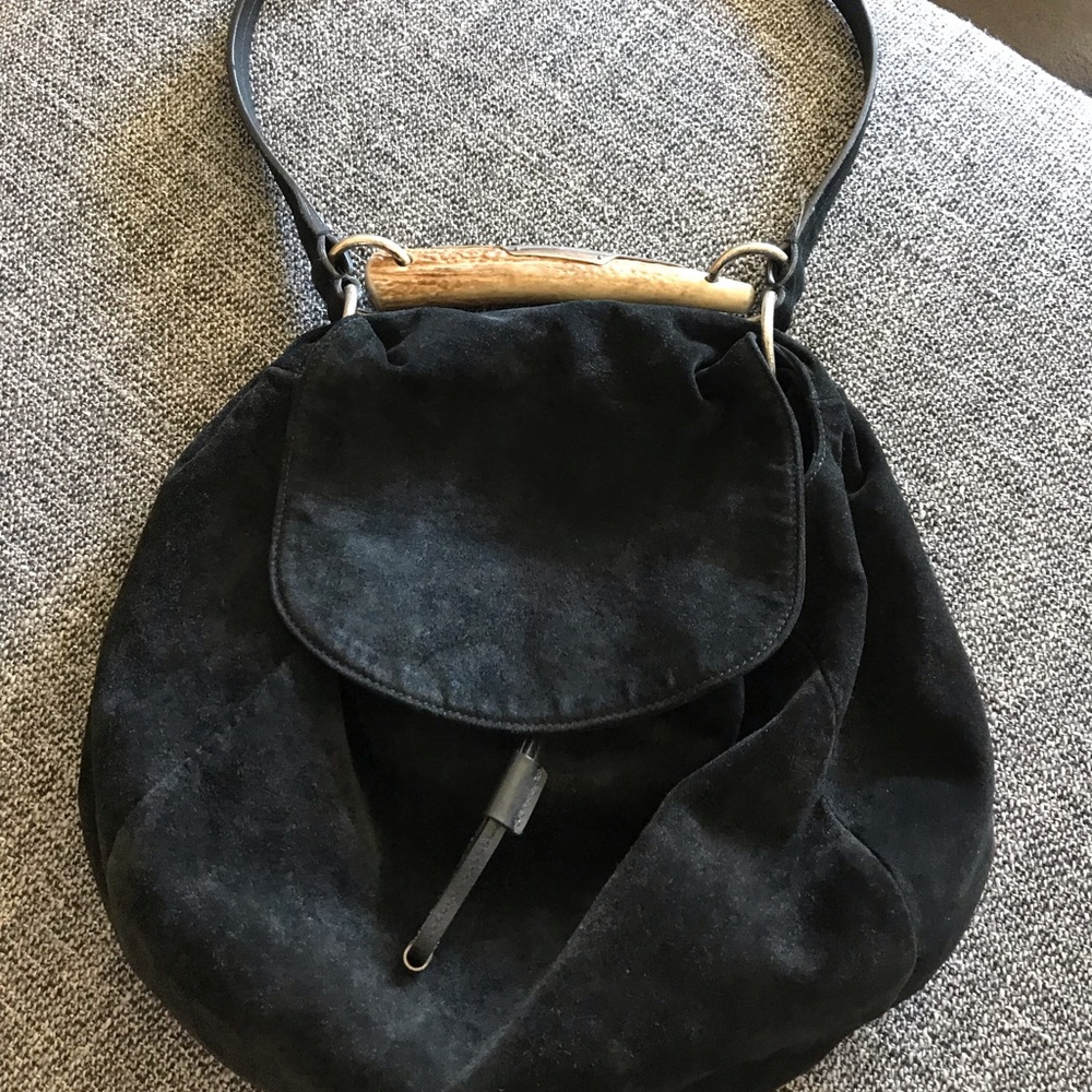 Vintage Yves Saint Laurent Black Suede Bone Bag